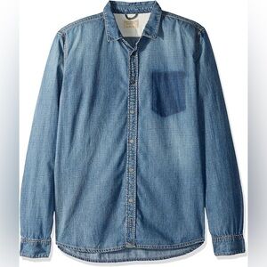 Nudie Jeans Shirt Denim Henry Ripped Pocket Button Down Size Small